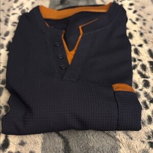 Ouku Navy Blue Waffle Knit Top